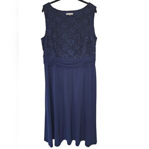 DRESSBARN midi dress, navy blue sleeveless sequined top, size 18